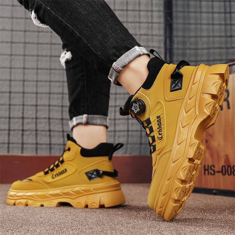 

Martin boots men s high-top winter British style retro casual leather boots outdoor mountaineering waterproof and non-slip heightening tooling boots 44 жовтий