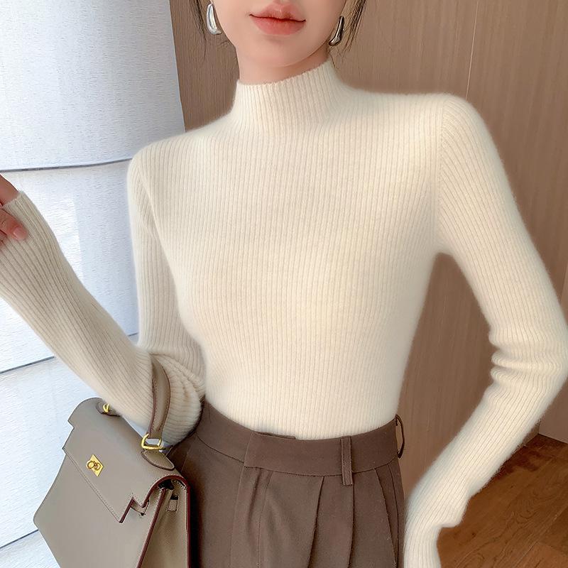 Women's Angora Red Slim-Fit Cashmere Sweater: New Autumn/Winter Style, Thickened Half-High Collar.