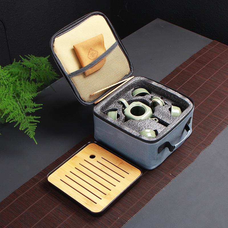 Tea set Travel tea set Ru kiln Ge kiln Kung Fu ceramics one pot four cups
