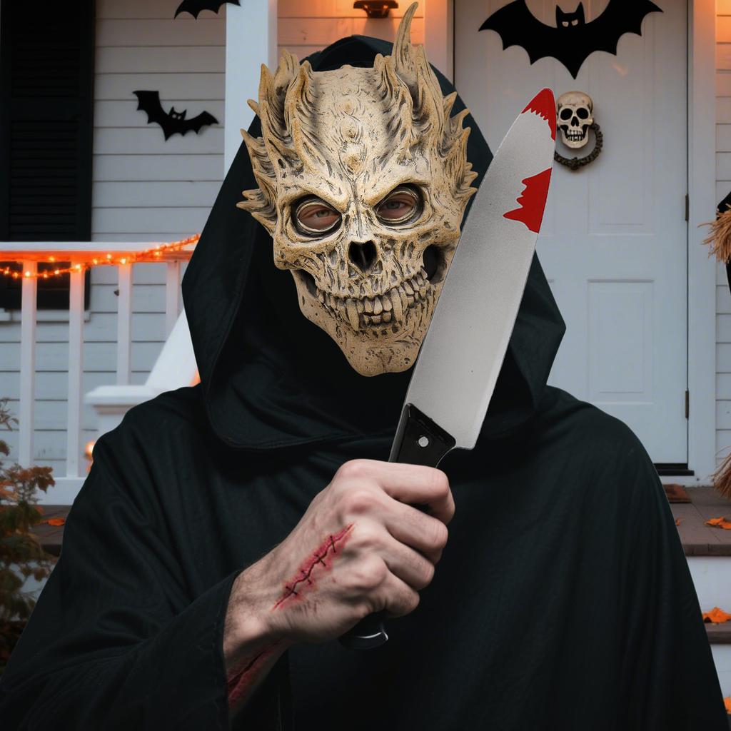 Halloween Skull Mask Skeleton Mask Full Head Demon Skull Masks Knife Outfit Scary Cosplay Party Props For Adult
