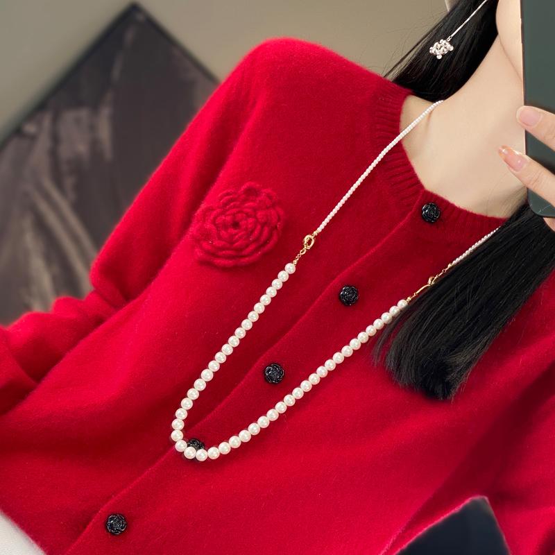 QingHe Cashmere Women's 30% Cashmere Cardigan - Soft & Warm Wool Blend Sweater