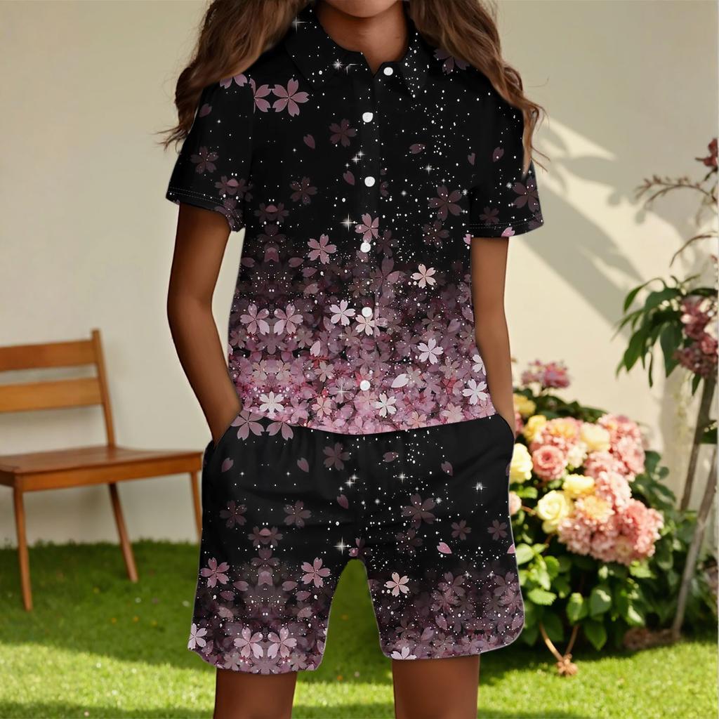 Children's Casual Fashion Shirt Button Top Shorts Set