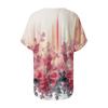 Women's Fashion Pocket V-neck Short Sleeve Plant Floral Print T-shirt Top