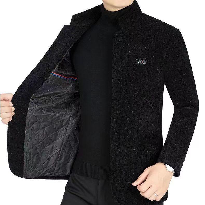 

Мужское шерстяное пальто с воротником-стойкой - Толстое, теплое, короткого стиля для осенне-зимнего делового кэжуала или наряда для папы. L for 115-130 lbs