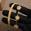 ZAKOL Fashion Five-leaf Flower Stacked Bracelet Bangle for Women Elegant Versatile Stainless Steel Zircon Gift