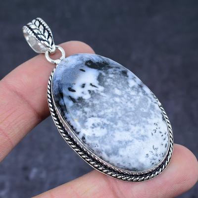 Χειροποίητο πολύτιμος λίθος από φυσικό δενδρίτη οπάλιο 925 μενταγιόν 2,56" R8c00