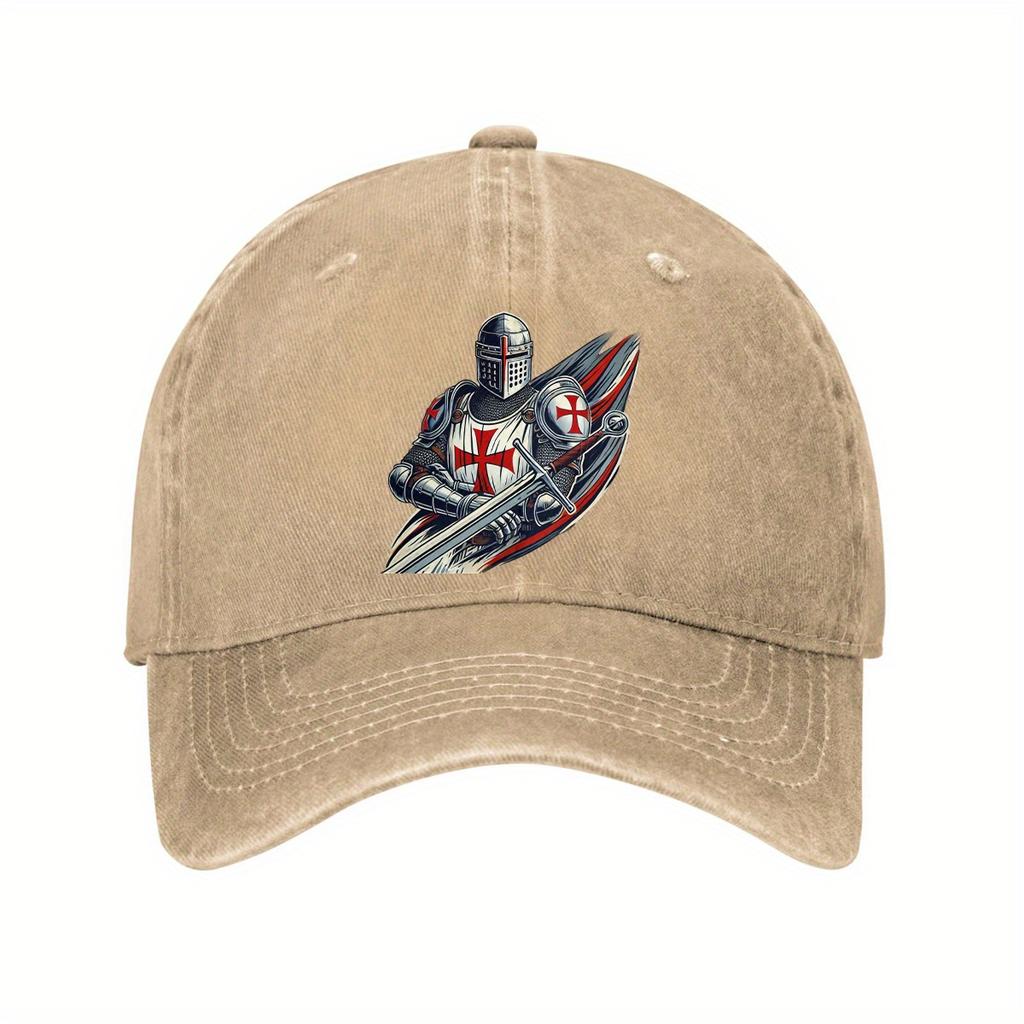 Templar Knight Graphic Baseball Cap Vintage Washed Cotton Adjustable Casual Outdoor Hat