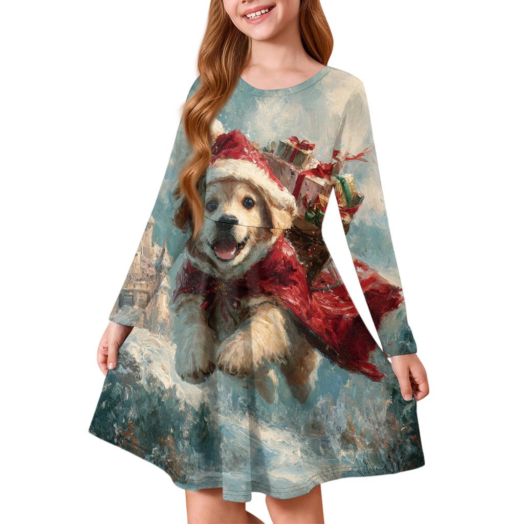 Girls' Princess Dress - Long Sleeve A-Line T-Shirt Dress Christmas Day