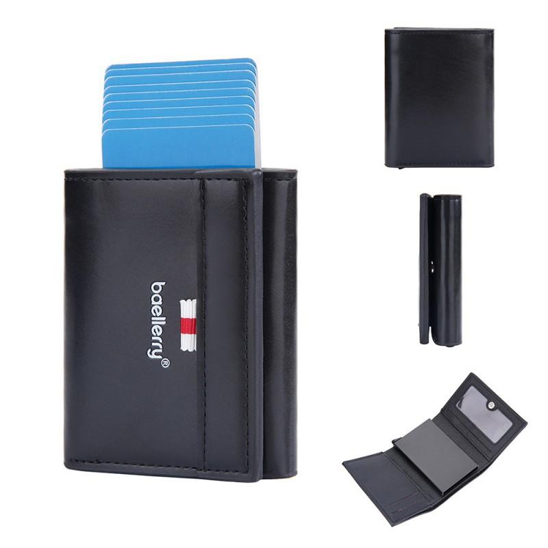 New Men s Small Card Bag With European American Multi Slot Buckle Wallet RFID Anti Demagnetization Elastic Clip 12x10x2 чёрный
