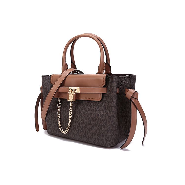 Michael Kors Hamilton Legacy Monogram Chain Vintage Commuter Leather Shoulder Bag Women Handbags Dark-Brown Acorn-Brown 30F1G9HS5B-252