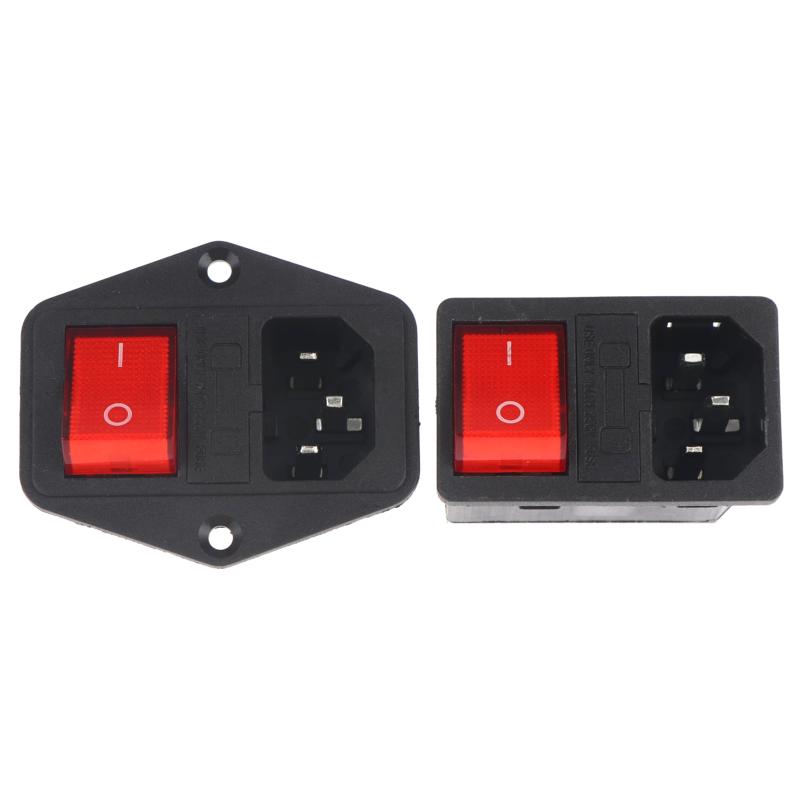 IEC320 C14 AC Electrical Socket Red LED Rocker Switch 10A 250V 3 Pin for Home Theater System Power Access