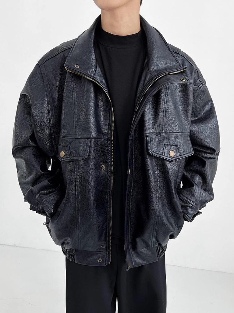 Men's American Retro Faux Leather Motorcycle Jacket - Soft, Short, High-End Feel, Pilot Style for Spring/Autumn