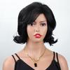 Synthetic Elegant Short Curly Wave Hair Brown Bob Wig Side Parting Bangs for Women Natural Fluffy Daily Cosplay Party
