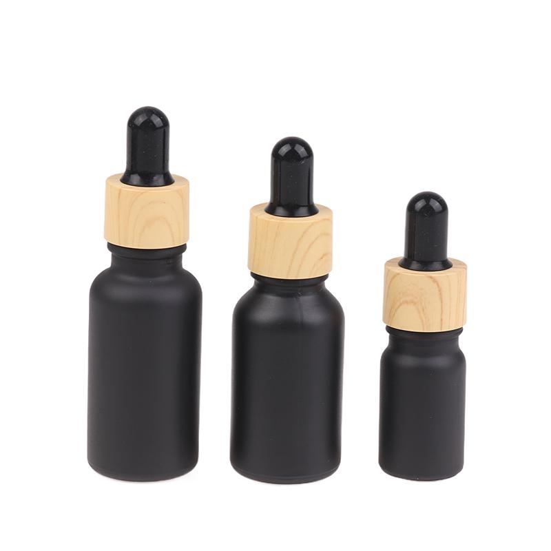 5Ml-100Ml Black Frosted Essential Oil Glass Bottle Wood Grain Dropper Bottle Aromatherapy Liquid Pipette Bottle Refillable