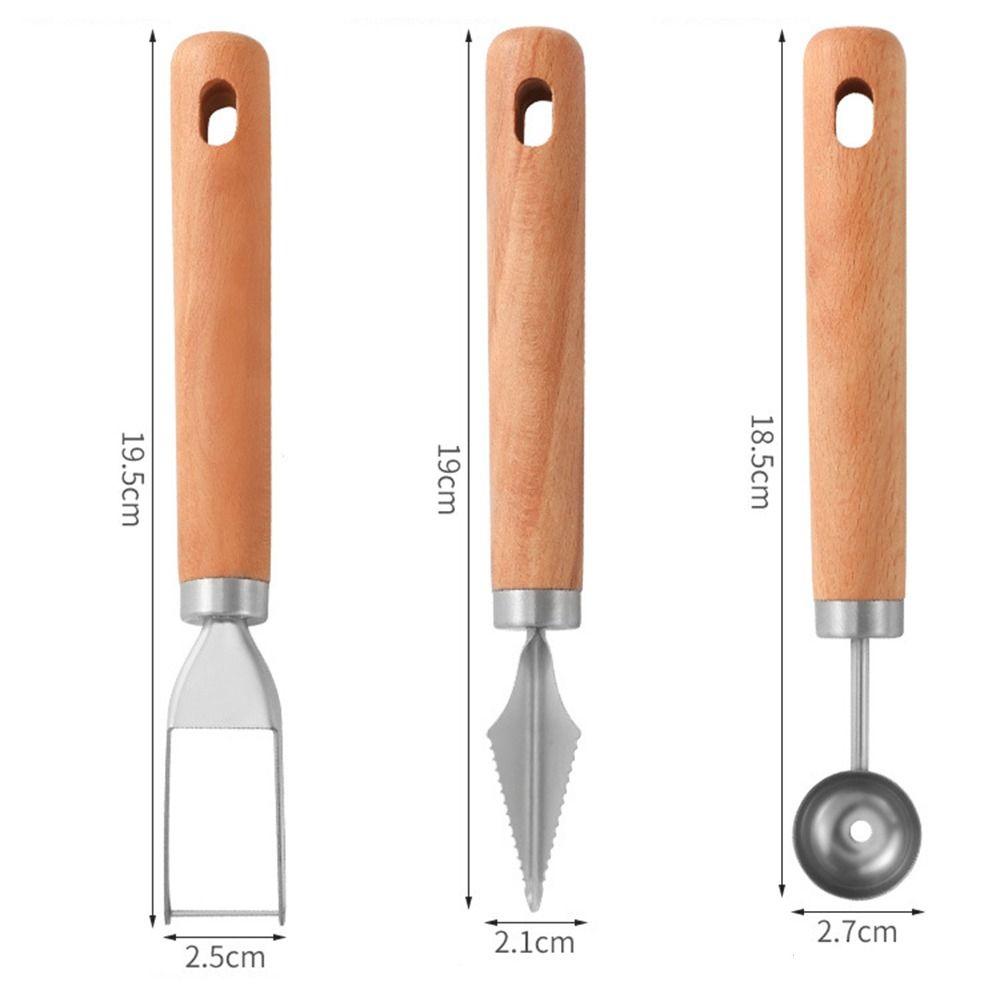 Melonenkugelausstecher mit Holzgriff Edelstahl-Schneidewerkzeuge Rutschfester Samenentferner Obst und Gemüse
