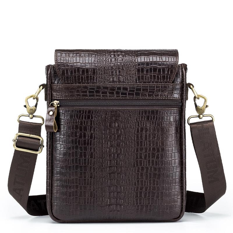 Men's Crocodile Print Single-shoulder Bag, Retro Genuine Leather Men's Crossbody Bag