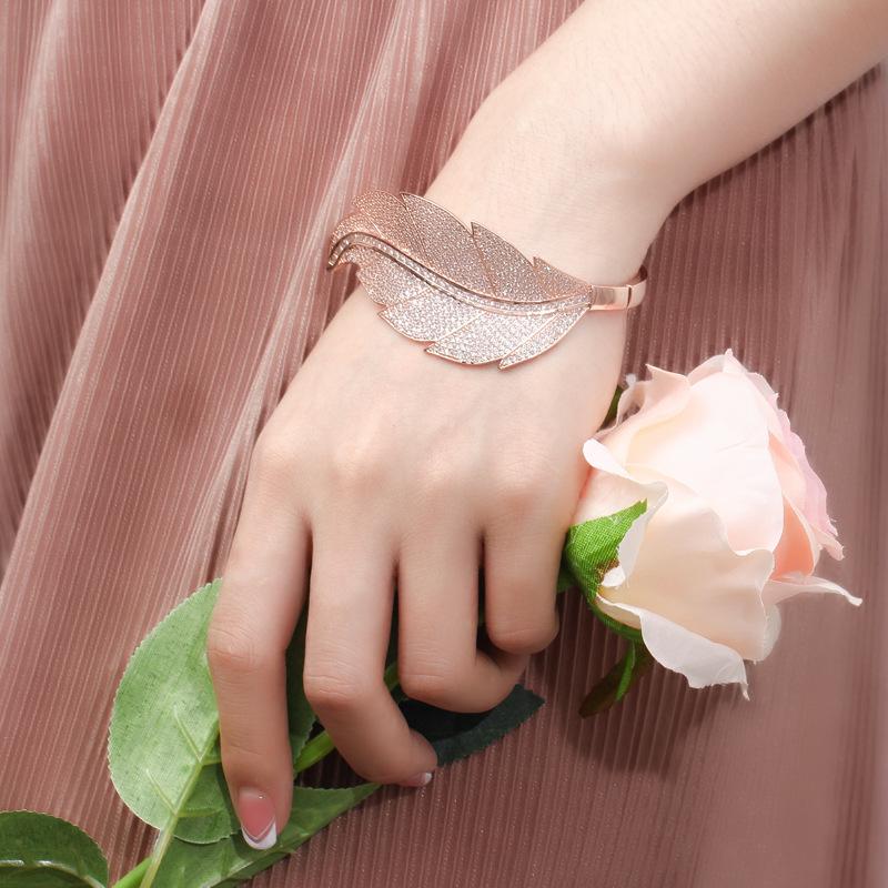 S0131 Bracelet Tempérament Grande Feuille, Zircon Légèrement Incrusté Bracelet pour Femmes Bijoux
