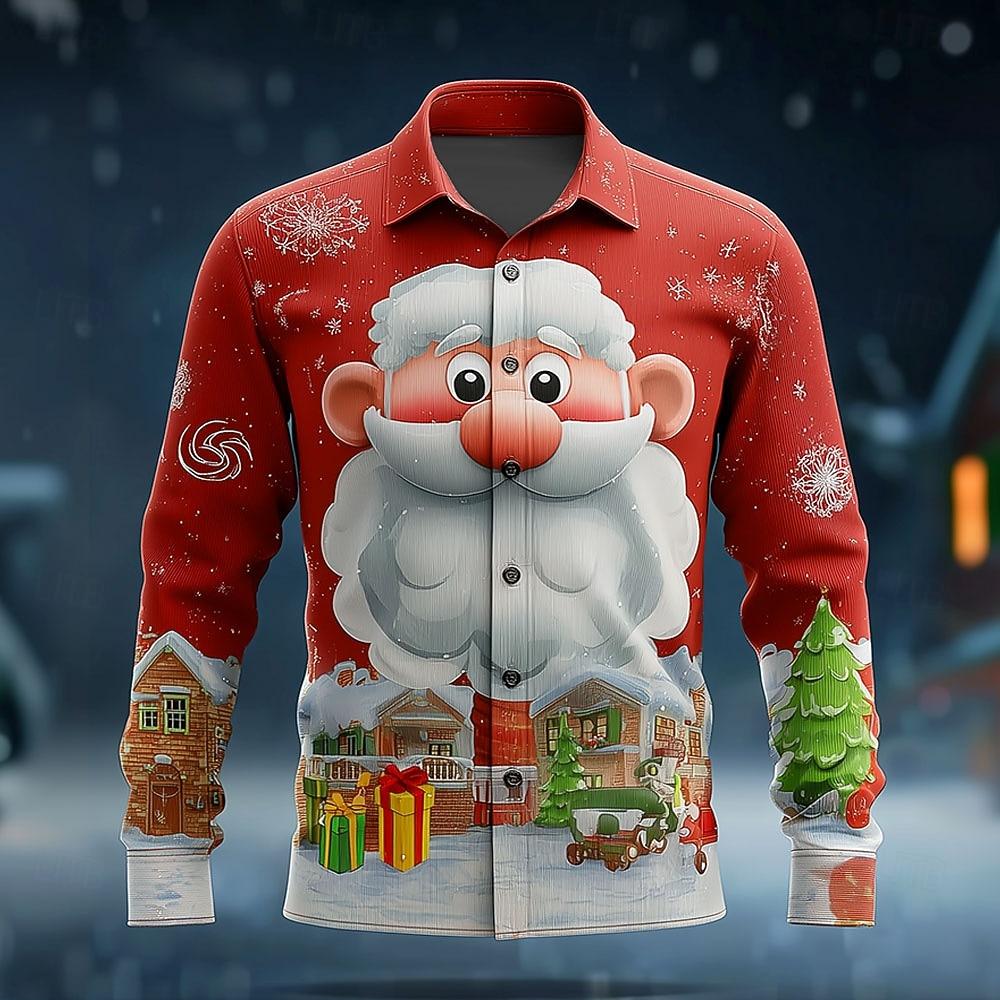 Christmas Men's Santa Claus Christmas Tree Snowflake Shirt Button Up Shirt Long Sleeve Funny Christmas Gifts Holiday Spring Fall