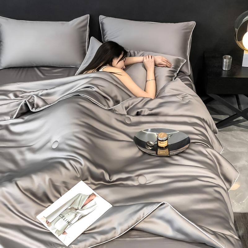 Letná chladivá prikrývka z pranej hodvábu s klimatizáciou, jednofarebná pre jednu alebo dve osoby, letná prikrývka Solo, plná veľkosť