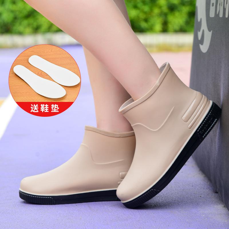 Fashion Women's Rain Shoes Short Tube Outer Wear Water Shoes Warm Non-slip Rain Boots Waterproof Boots Kitchen Car Wash Work Rubber Shoes