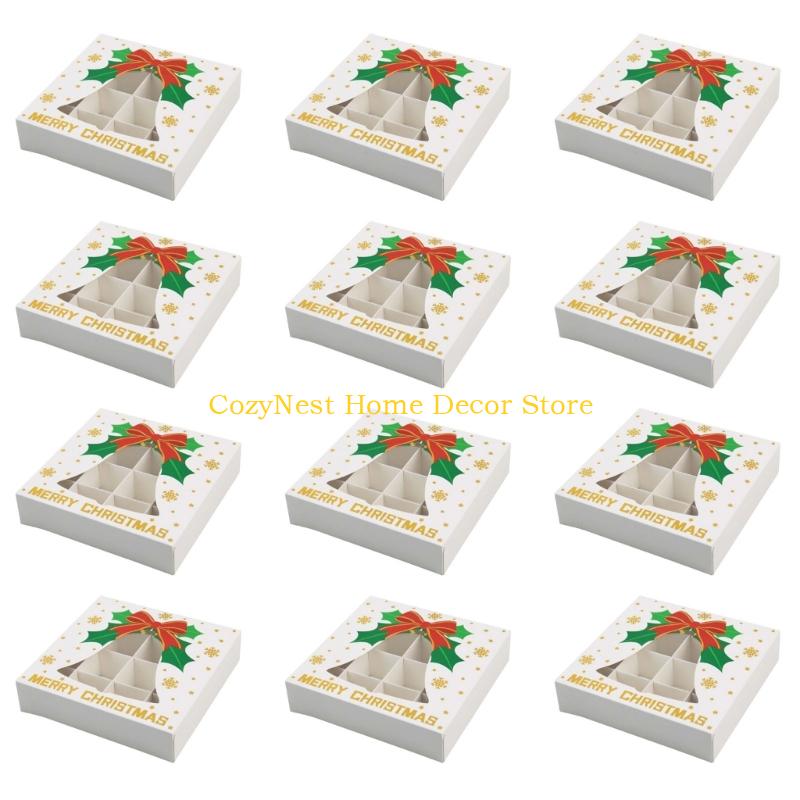 92MF 12Pcs Christmas Themed Chocolate Box Cookie Candy Chocolate Packaging Box