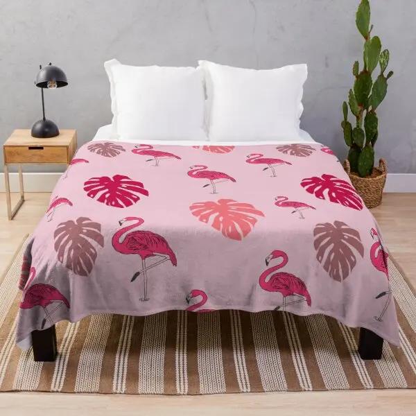 Flamingo Bird Pink Red Wild Animals Flannel Throw Blanket For Sofa Bed Couch Comfortable Warm Lightweight King Queen Full Size