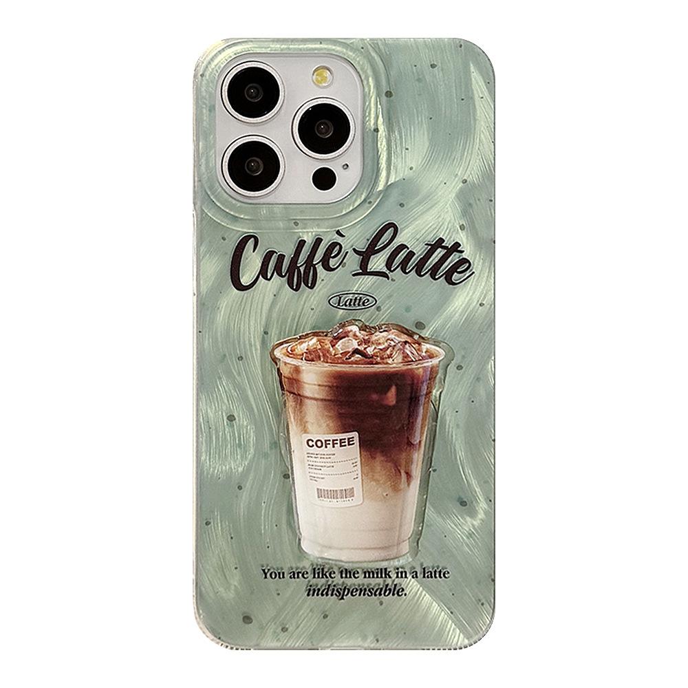 Mint Green Ink Coffee Stand Mobile Phone Case Apple 15promax Suitable for Iphone16 American 12 Feather Yarn 14