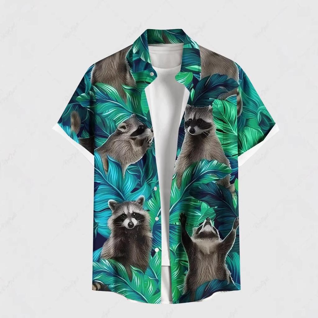 Erkek Yazlık Kısa Kollu Hawaii Gömlek Plaj Tatil Baskılı Gömlek Üst %100 Polyester