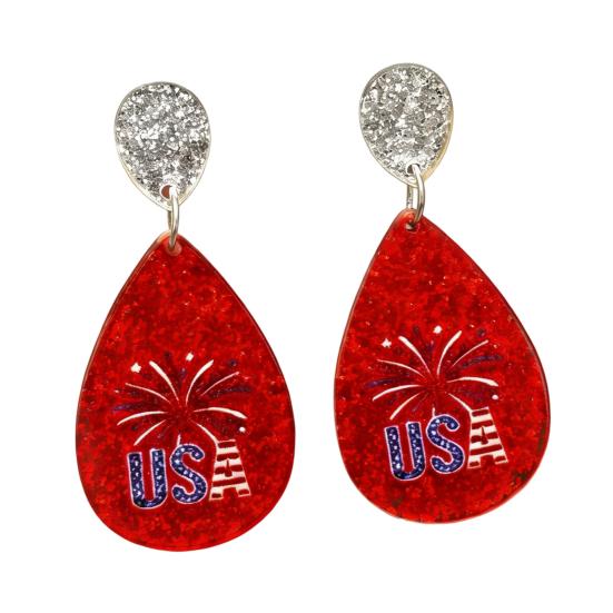 

American USA Flag Earrings for Women Patriotic Red White Blue Cubic Zircon Dangle Drop Earrings, 4th of July Independence Day Gift I