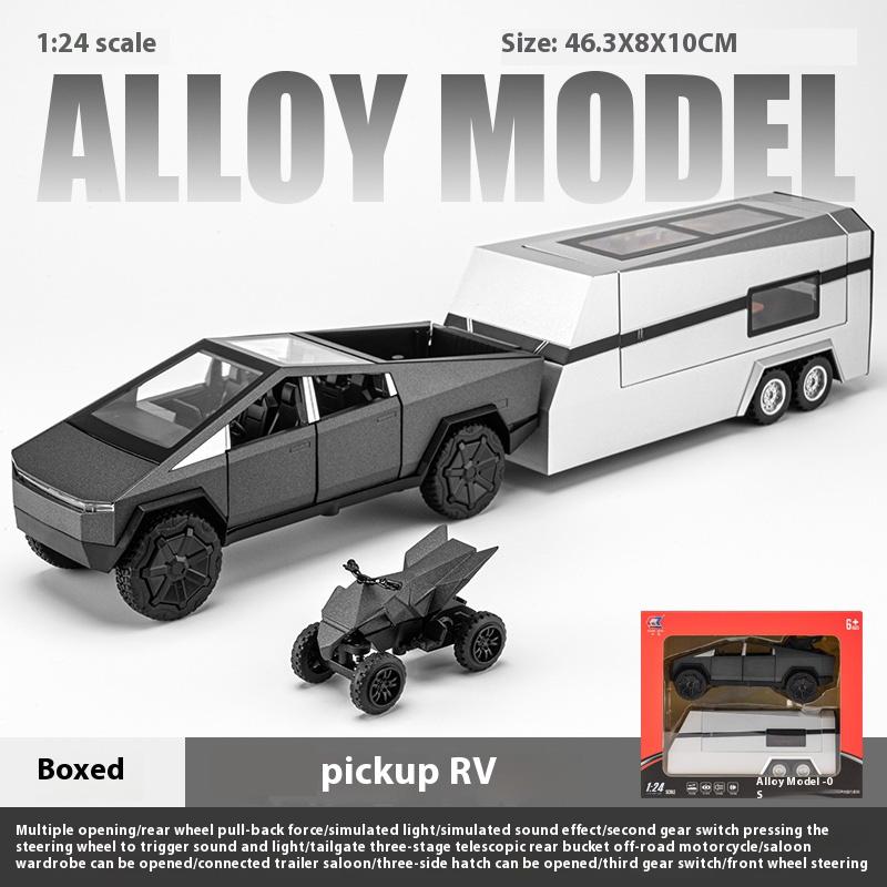1/32 Scale Tesla Cybertruck Pickup Trailer RV Metal Alloy Toys Car Model Diecast Off-road Vehicle Gift for Boys Kids Collection Truck Ornaments