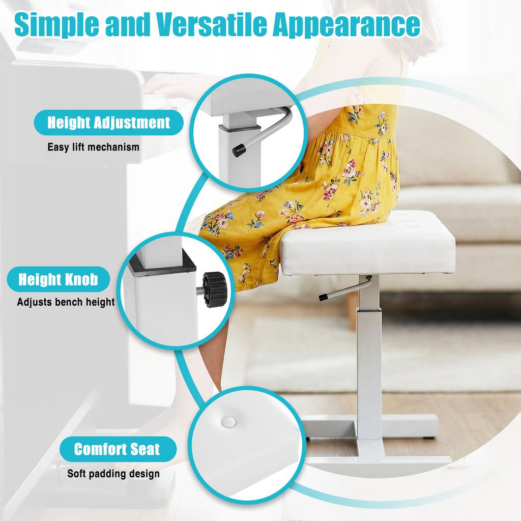 Hydraulic Lifting Piano Stool Chair Height Adjustable Music Stool with PU Leather Sponge Cushion for Vanity Living Room Bedroom