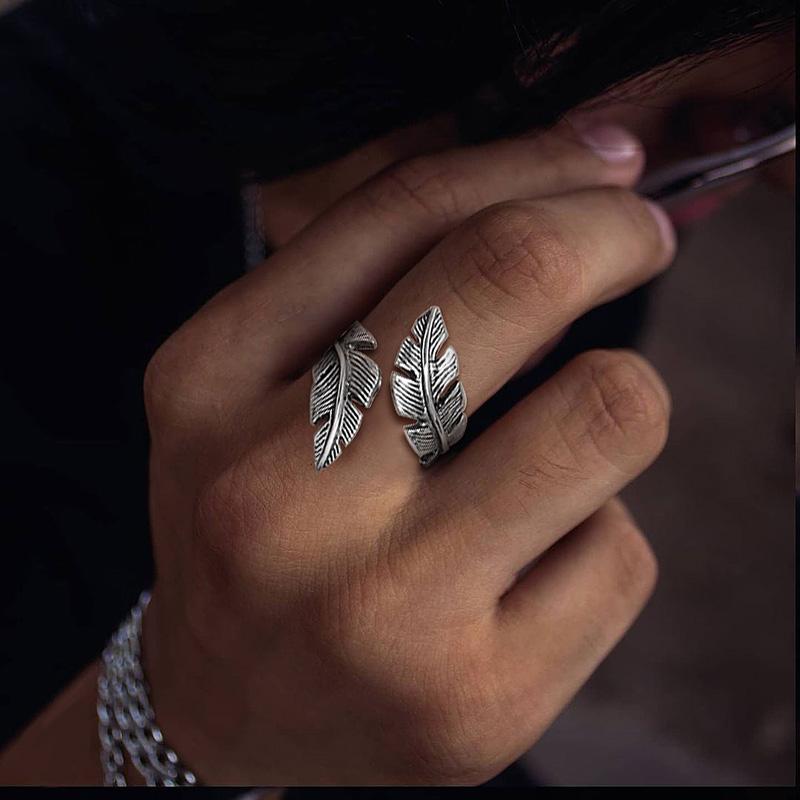 Ring Männer Engel Feder Edelstahl Vintage Federn Wrap Punk Bike Modeschmuck
