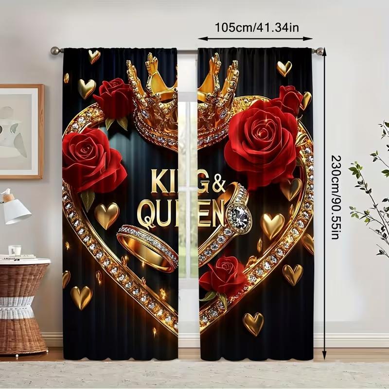 2Pcs Diamond Heart Crown print curtains  suitable for bedroom  living room kitchen decoration  home decoration  window decoration