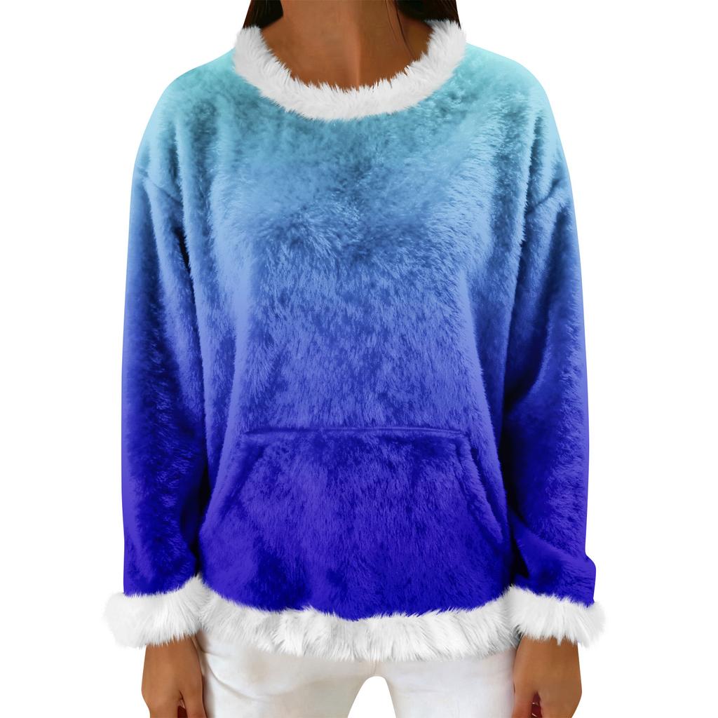 Women's Casual Fleece Sweatshirt  Long-Sleeve Round  Neck Casual Comfortable Loose-Fit Lightweight Women's Flannel Sweatshirt