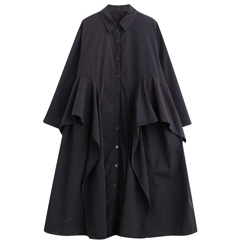 Abito a camicia casual semplice con cuciture, taglia grande, stampa, maniche lunghe, dolce