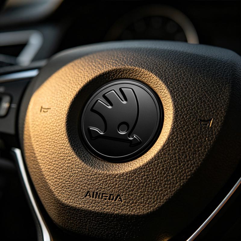 1Pcs 43mm Car Steering Wheel Emblem Sticker Skoda Logo Auto Interior Decal Badge For Skoda Octavia Superb Rapid Kamiq Karoq Kodiaq