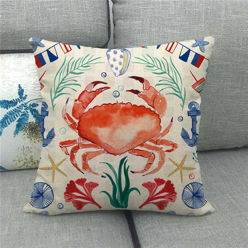Beautiful watercolor crab marine animal Digital printing short plush pillow covers for car sofa office cushion cover home goods