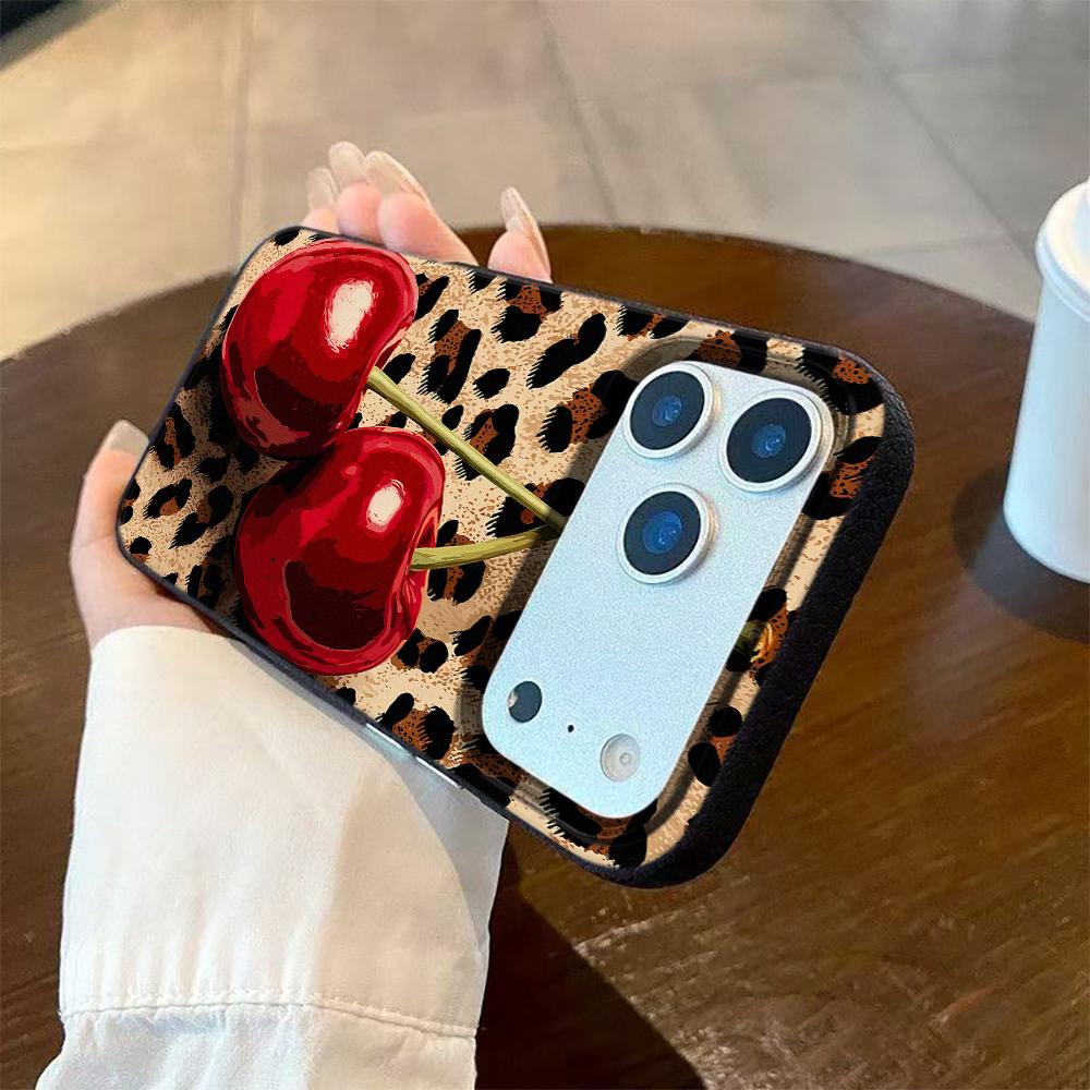 

Leopard Print Cherry Pattern Silicone Phone Case For iPhone 17 Pro Max 11 12 13 14 15 16 Pro 17 Air 15 Plus X XS XR Soft Cover iPhone XR