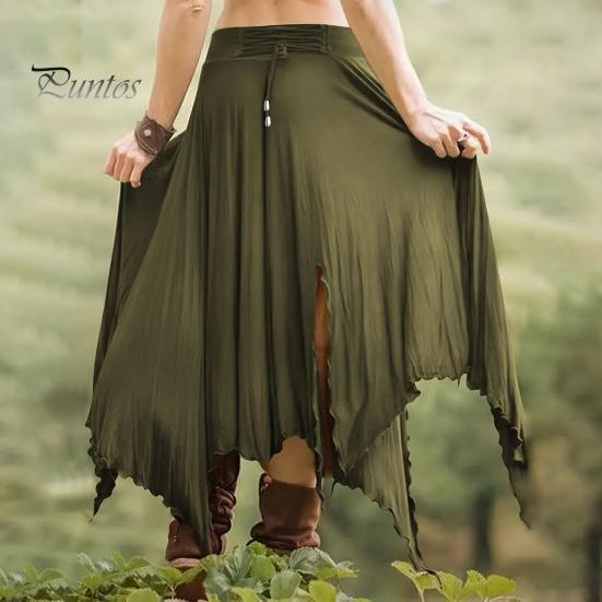 Jupe longue taille haute pour femme, couleur unie, ourlet irrégulier, fente latérale, amincissante, idéale pour le travail, les loisirs et les voyages