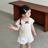Korean Style Summer 2025 Lace Trim T-shirt & Bloomers Set for Toddlers