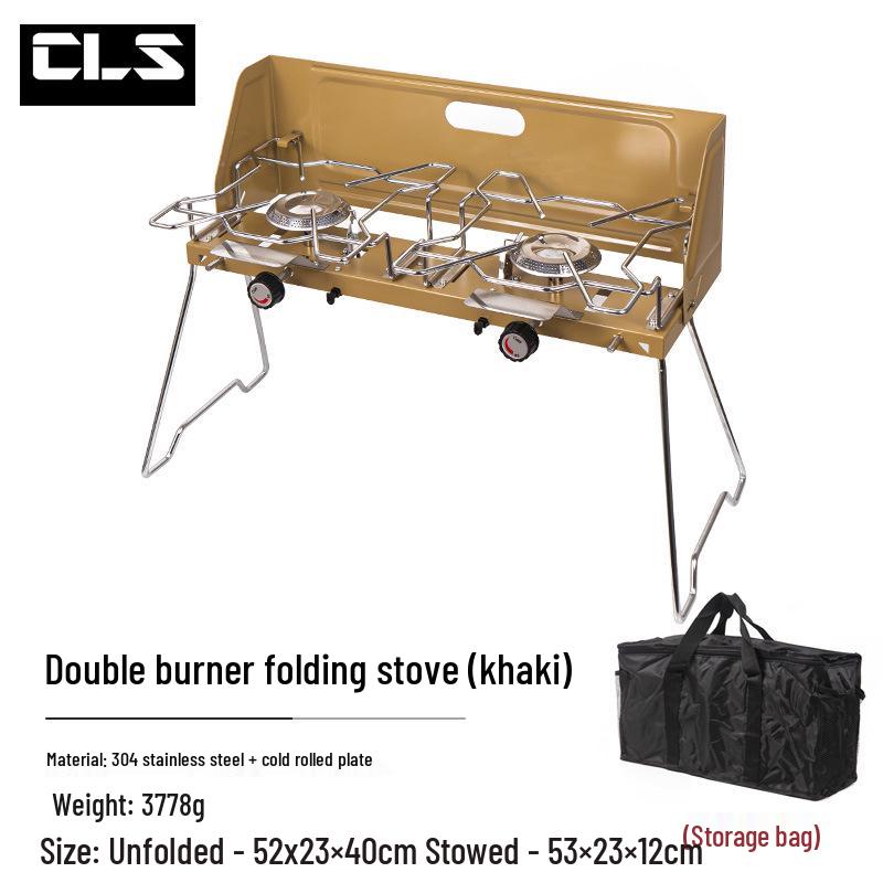 CLS Portable Folding Double-Burner Gas Camping Stove