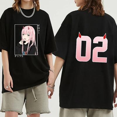 Yeni Zero Two T Shirt Kadın Rahat Yuvarlak Yaka Kısa Kollu Moda Sokak Giyim Anime Grafik Tişört
