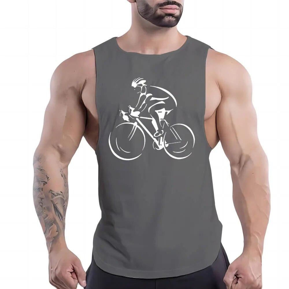 Summer Adult Men'S Casual Sports Crew-Neck Vest Creative Bike 2d Print Comfortable Simple Trend Breathable Sleeveless T-Shirt