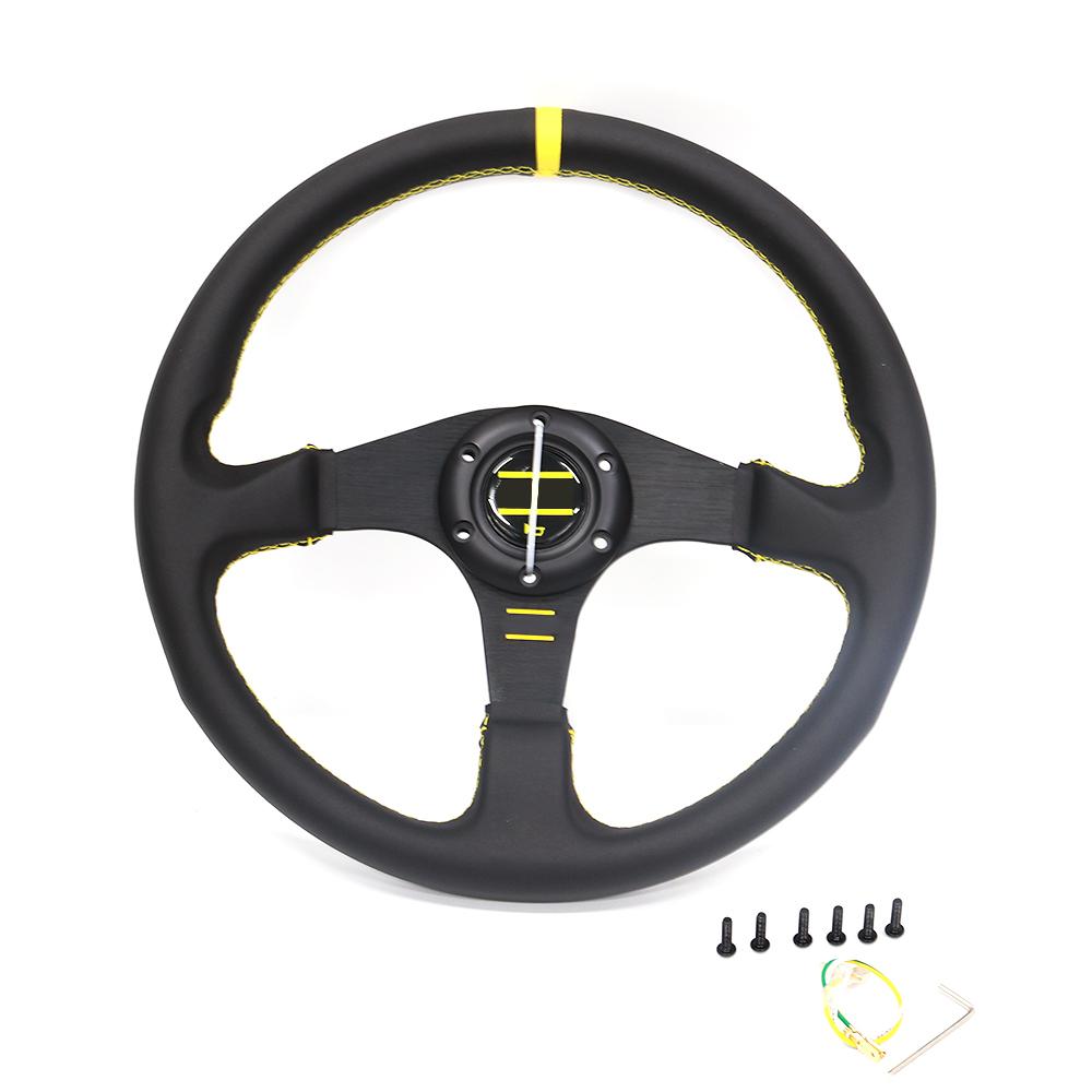 14 Inch 350MM Sim Racing Steering Wheel JDM Real Leather Universal Car Accessoires Yellow Black O24SM1127P жёлтый