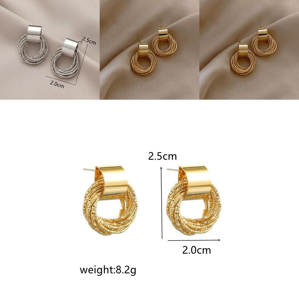 Stylish Modern Multi-layer Circle Stud Earrings In Gold And Silver For Women