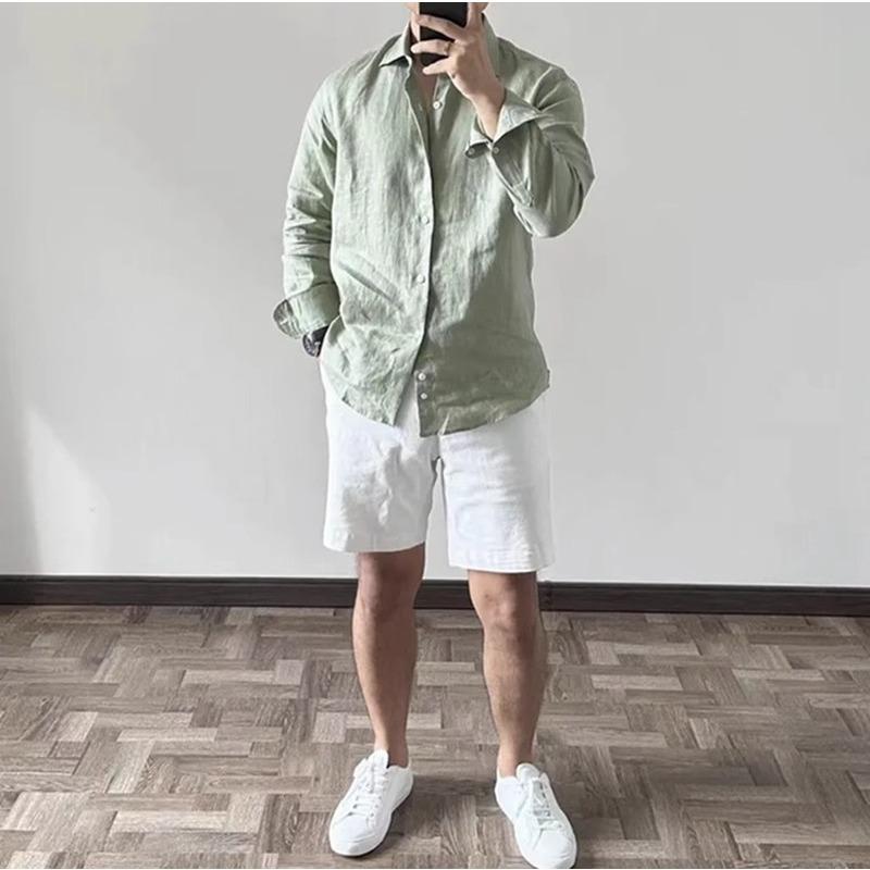 Men Loose Breathable Solid Color Long Sleeve Casual Daily Shirt