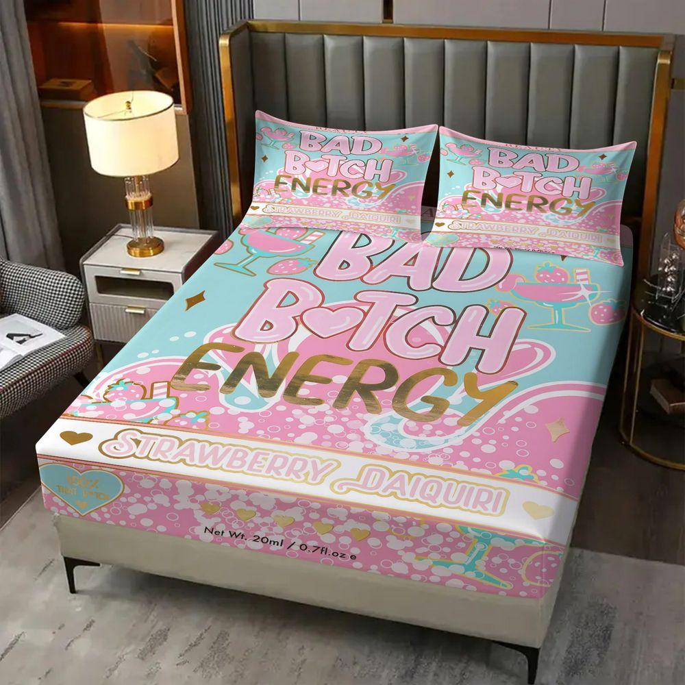 3Pcs Strawberry Daiquiri Print Bedding Set Fitted Sheet Set Bed Sheets Set Aesthetic Bad Pink Soft Bedding For Teen Girl Room