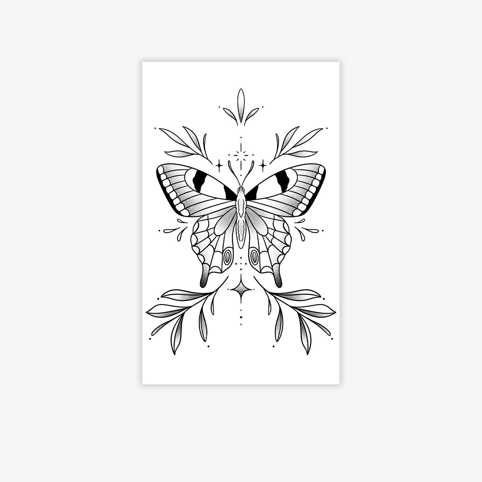 

Thin Line Butterfly Tattoo Sticker, Branch And Leaf Starlight Embellishment, Long-Lasting Waterproof, High-End Leg Sticker 11*18