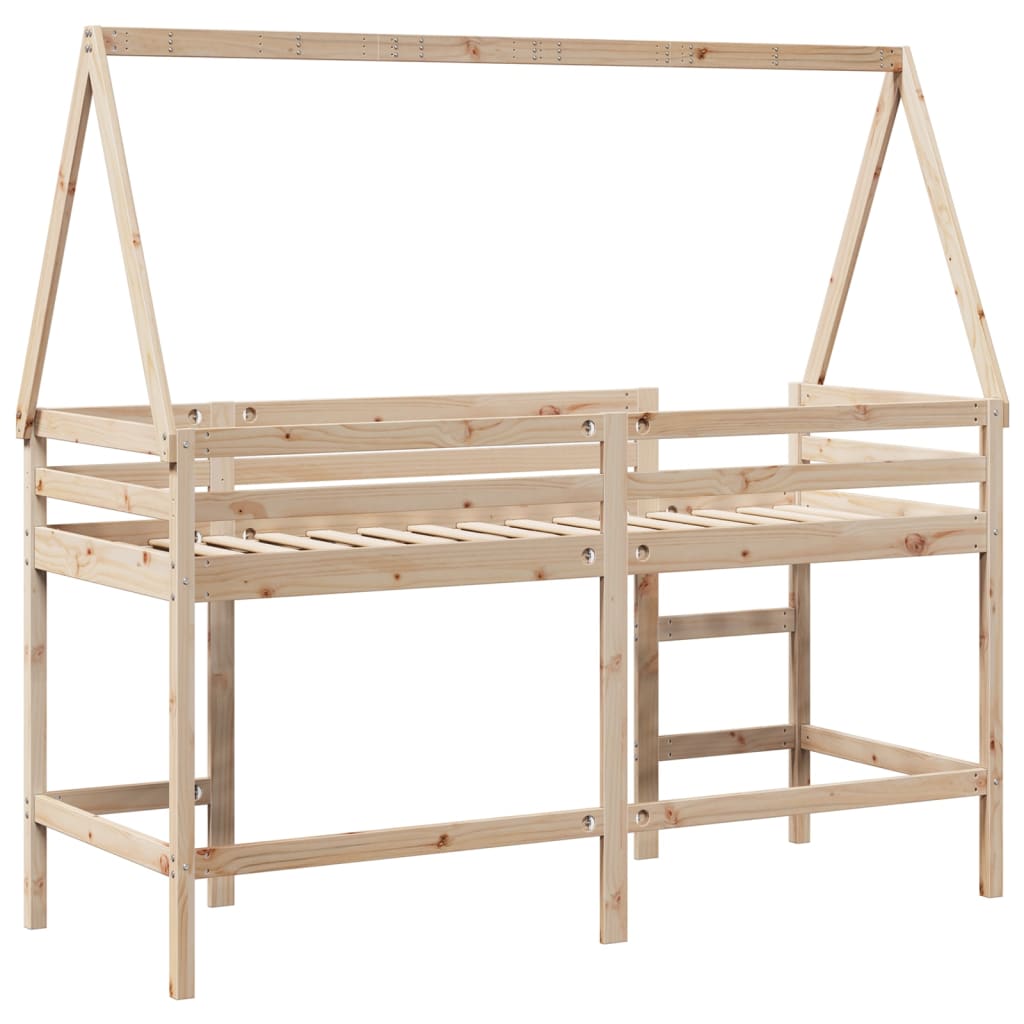 High Bed with Ladder and Canopy 80x200 cm Solid Pine Wood