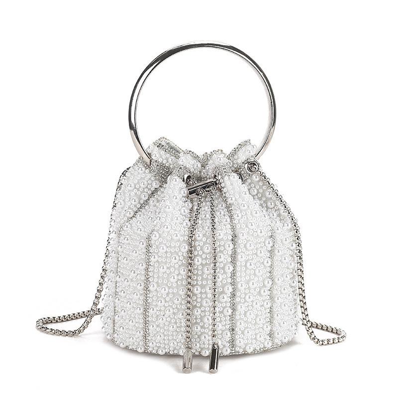 Cross-border dinner bag 2026 new temperament diamond-encrusted handbag chain simple and fashionable full diamond tassel bucket bag women 15*12*15CM